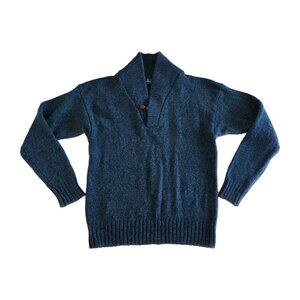 Cricketeer Vtg Sweater Mens L Blue Green Wool Blend Shawl Collar Grandpa Cottage